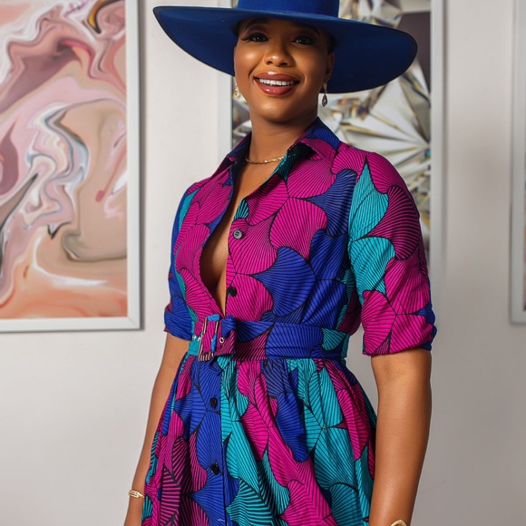 Mae Otti MOREMI AFRICAN PRINT BUTTON DOWN DRESS Sz M - Picture 6 of 7